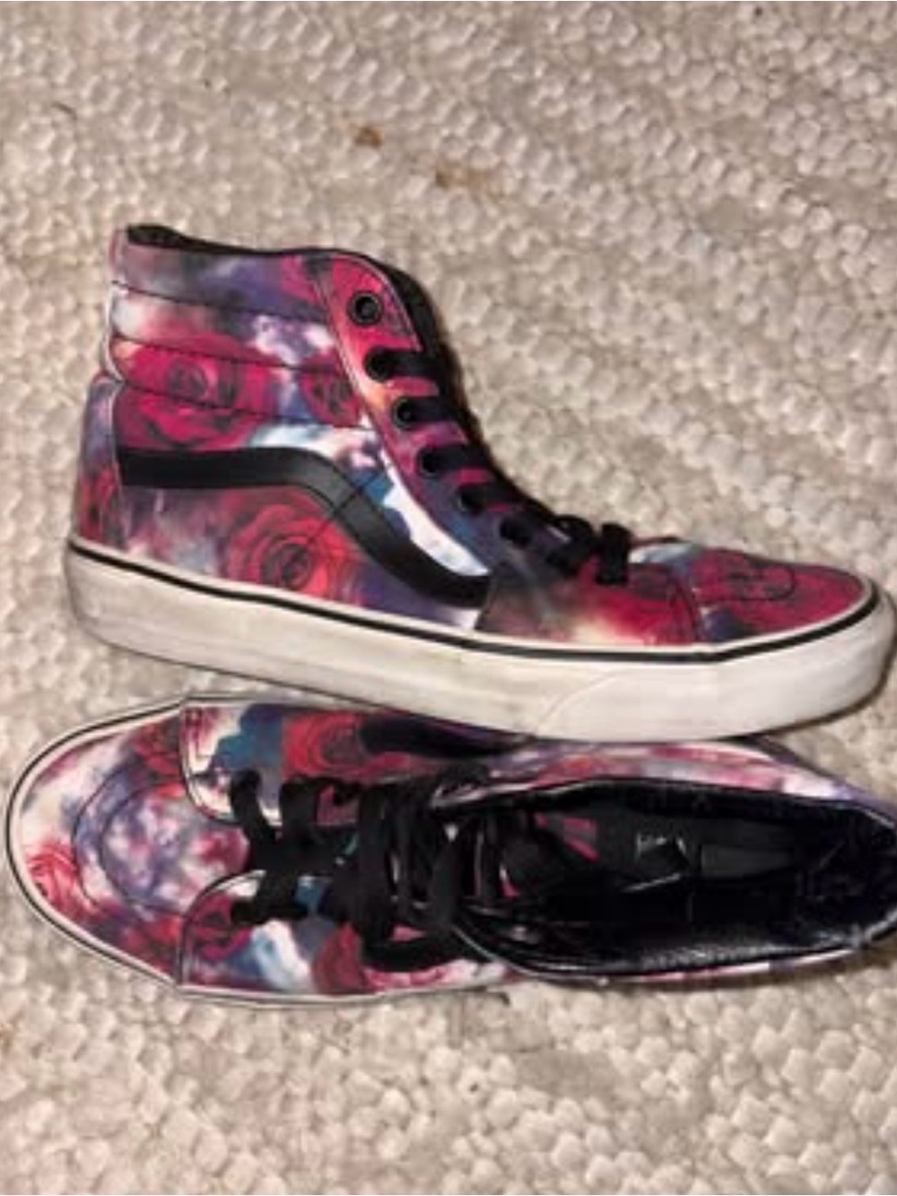 Vans Women's High-Top Sneakers — Pink and Blue Rose Print